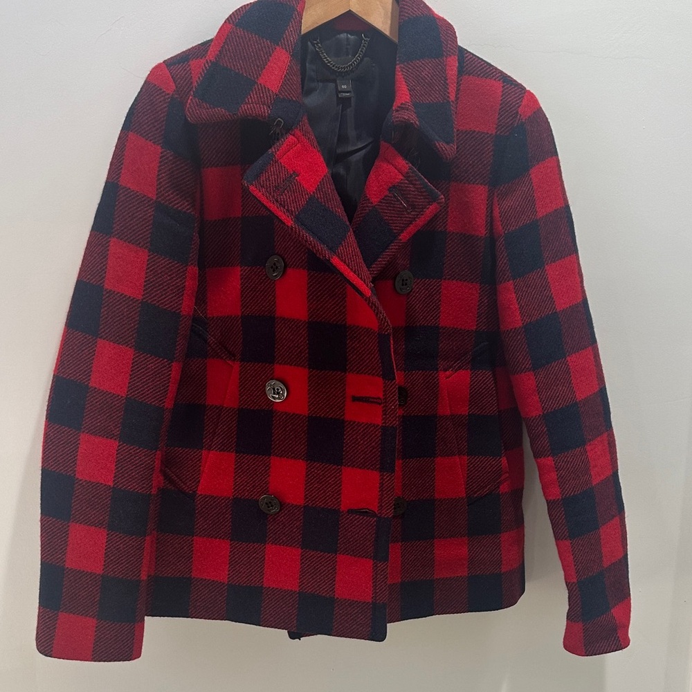 Classic Red and Black Plaid Pea Coat